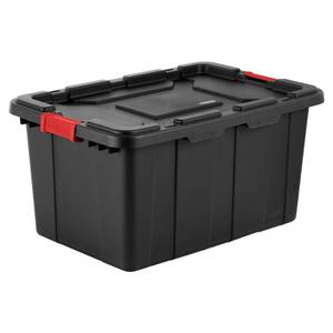 lot 1459 image: Sterilite 27gal Industrial Tote Black With Gray Lid and Latches