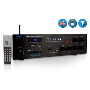 lot 1476 image: PYLE PMSA126BU - Bluetooth Public Address Amplifier - Compact PA Speaker & Microphone Receiver System with 70V100V Output, MP3USBSD Readers, FM Radio (500 Watt)