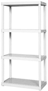 lot 1501 image: Gracious Living 24 x 12 x 48 4-Shelf Tier Plastic Portable Multi-Purpose Light Duty Indoor Home Storage Organizer Shelves, White