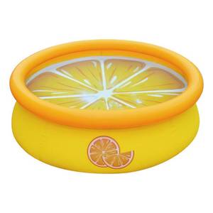 lot 1799 image: JLeisure 5 Foot x 16.5 Inch 3D Orange Inflatable Outdoor Backyard Swimming Pool