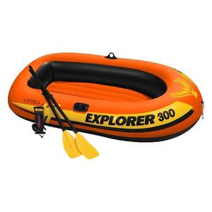 lot 1814 image: Intex Explorer 300 Compact Inflatable Fishing 3 Person Raft Boat w Pump & Oars