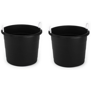 lot 1826 image: Homz - Utility Storage Bucket Tub wRope Handle, Set of 2 - Black