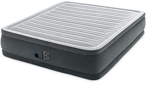 lot 1842 image: Intex 18-inch Inflatable Fiber-Tech Elevated Premium Plush Airbed Mattress with Built-in Pump, King