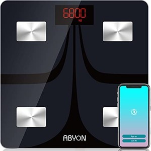 lot 1849 image: ABYON Bluetooth Smart Bathroom Scales for Body Weight Digital Body Fat Scale,Auto Monitor Body Weight,Fat,BMI,Water, BMR, Muscle Mass with Smartphone APP,Fitness Health Scale