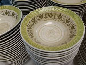 lot 296 image: Salad Bowls Lot of 7 avacado green floral design MCM
