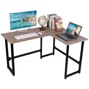 lot 7545 image: Viewee L-Shaped Computer Desk 50.4 Gaming PC Table Home Office Writing Desk with Cork Fixed Footrest Structure Corner Desk, 2-Piece, Brown