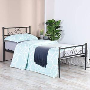 lot 7547 image: SimLife Platform Kids Adults No Box Spring Support Needed Easy to Put Together Black Twin Size Bed Frame with Headboard and Footboard Mattress Foundation