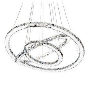 lot 7548 image: MEEROSEE Crystal Chandeliers Modern LED Ceiling Lights Fixtures Chandelier Lighting Dining Room Pendant Lights Contemporary 3 Rings Adjustable Stainless Steel Cable DIY Design