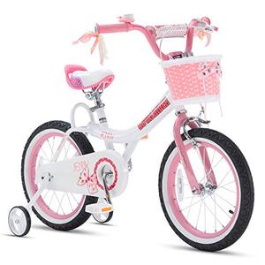 lot 7554 image: RoyalBaby Girls Bike Jenny 14 Inch Girls Bicycle With Training Wheels Basket Childs Cycle Pink
