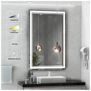 lot 7605 image: Keonjinn 36 x 24 LED Bathroom Makeup Mirrors Wall Mounted,Adjustable YellowWarm WhiteDaylight Lights Anti-Fog Touch Switch Vanity with Memory Mirror
