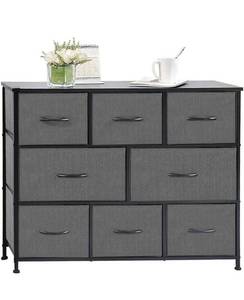 lot 7606 image: Fabric Storage Organizer Clothes Drawer Dresser with 8 Drawers, Dresser Storage Tower for Bedroom, Hallway, Entryway, Closets, Heavy Duty Steel Construction, Wood Top