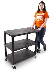lot 7612 image: Stand Steady Flat Top Utility Cart by Tubstr  Heavy Duty Service Cart Supports 400 lbs.  Three Shelf Multipurpose Cart Perfect for Home, Garage, Catering, Warehouse & More (Black  35 x 18)