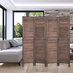 lot 7620 image: 5.6 ft. Tall- 16 Wide- Wood Room Divider, Room Divider Freestanding 4 Panels, Divider,Decorative Panel, Wooden Privacy Screen, 4 Panels Screen, Folding Privacy Partition Wall, (Brown, 4 Panel)