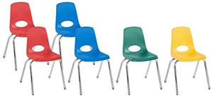 lot 7625 image: Factory Direct Partners-10370 16 School Stack Chair, Stacking Student Seat with Chromed Steel Legs and Nylon Swivel Glides for in-Home Learning or Classroom - Assorted Colors (6-Pack)