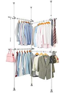 lot 7628 image: LUBAN KING Adjustable Clothing Rack,Double 2 Tier Heavy Duty Hang Clothes Rack, Closet Organizer, Garment Rack 440 lb Load, 56 x102 W to 97.5 x 119L, White