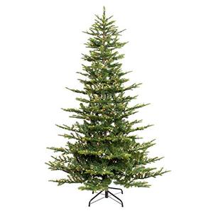 lot 7636 image: Puleo International 7.5 Foot Pre-Lit Aspen Fir Artificial Christmas Tree with 700 UL Listed Clear Lights Green