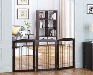 lot 7645 image: Spirich Freestanding Foldable Wire Pet Gate for Dogs, 60 inches Extra Wide, 30 inches Tall 3 Panels Dog Gate for The Houes, Doorway, Stairs, Pet Puppy Safety Fence (Espresso, 3 Panels)