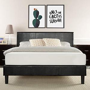 lot 7648 image: Zinus Jade Faux Leather Upholstered Platform Bed  Mattress Foundation  Easy Assembly  Strong Wood Slat Support  Black, Queen