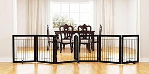 lot 7672 image: PAWLAND 144-inch Extra Wide 30-inches Tall Dog gate with Door Walk Through, Freestanding Wire Pet Gate for The House, Doorway, Stairs, Pet Puppy Safety Fence, Support Feet Included, Espresso,6 Panels