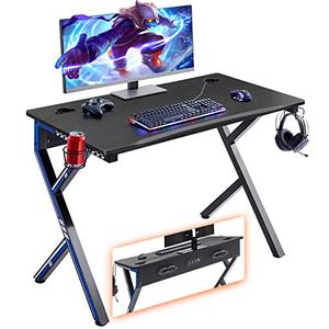 lot 7687 image: Mr IRONSTONE Gaming Desk 45.2 W x 23.6 D Home Office Desk, Gaming Workstation with Power Strip of 3-Outlet & 2 USB Ports, Cup Holder, Headphone Hook, and Cable Management (Blue)