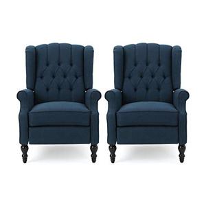 lot 7703 image: 1 Christopher Knight Home Earlean Fabric Recliner, Navy Blue- Update Missing parts To Attach Back To Chair