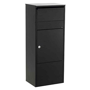 lot 7710 image: Qualarc ALX -800-BK Allux Galvanized Steel Locking Mail Parcel Box, Black, Missing Piece for Door