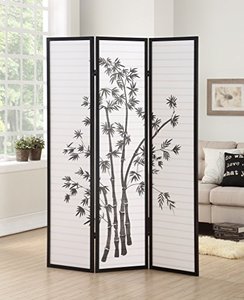 lot 7715 image: Roundhill Furniture 3-Panel Oriental Shoji Room Divider Screen, Black- DAMAGED- AS IS
