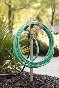 lot 7716 image: Liberty Garden 693-2 Free Standing Garden Hose Stand With Brass Faucet, Holds 150-Feet of 58-Inch Hose - Tan