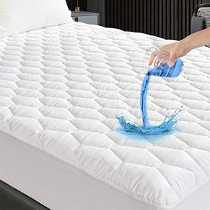 lot 7720 image: King Size Quilted Fitted Mattress Pad, 100% Waterproof Breathable Mattress Protector, Noiseless Mattress Topper, fits up to 21 Deep, Dust Proof