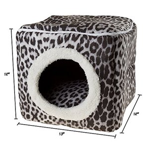 lot 7722 image: Cat Pet Bed Cave- Indoor Enclosed Covered CavernHouse for Cats Kittens and Small Pets with Removable Cushion Pad by PETMAKER, GrayBlack Animal Print