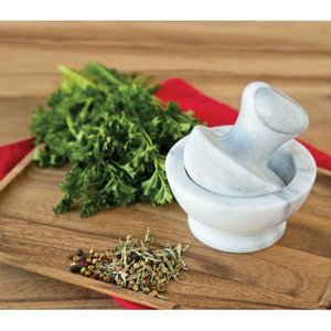 lot 7735 image: 2pc Marble Mortar and Pestle White - Fox Run