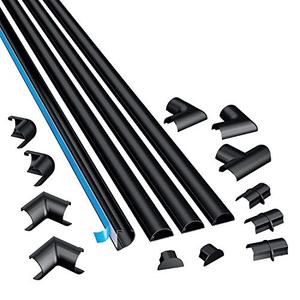 lot 7742 image: D-Line 13.12ft Black Cord Cover Kit, Half Round Cable Raceway, Paintable Self-Adhesive Cord Hider, On Wall Cable Hider, Cable Management - 4x 0.78 (W) x 0.39 (H) x 39 Lengths & 12 Accessories