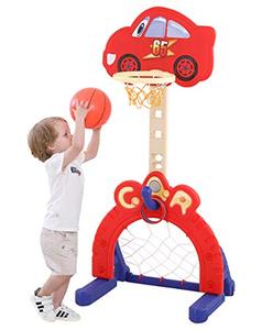 lot 7755 image: KIMI HOUSE Basketball Hoop Set with 6 Adjustable Height Levels, Indoor & Outdoor Activity Center Basketball Hoop Football  Soccer Goal Ring Toss , Best Gift for Toddlers and Kids