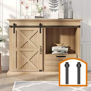 lot 7757 image: WINSOON 2.5-8 FT Super Mini Sliding Barn Door Hardware Kit J Shape Hanger Flat Track for Cabinet TV Stand Console (5FT, Single Door Kit)