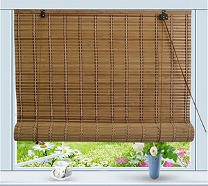 lot 7766 image: Bamboo Roll Up Window Blind Sun Shade W36 x H72