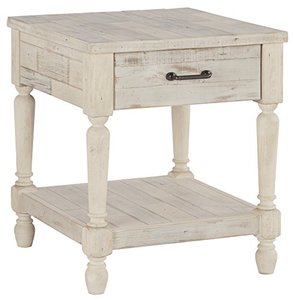lot 7780 image: Signature Design by Ashley Shawnalore Farmhouse Solid Pine Wood End Table, Weatherworn White Finish