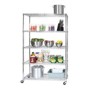 lot 7786 image: Seville Classics UltraDurable Commercial-Grade 5-Tier NSF-Certified Steel Wire Shelving with Wheels, 48 W x 18 D - Chrome