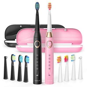 lot 7794 image: 2 Electric Toothbrush, Sonic Power Whitening 40,000 VPM Rechargeable Duo Elec Toothbrushes for Adults &amp Kids, 5 Modes Cleaning, 8 Brush Heads 2 Travel Cases, Timer Waterproof, 4H USB Charge for 30 Days