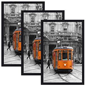 lot 7796 image: 11x17 Frame Black 3 Pack, Solid Wood Picture Frame with Plexiglass, Poster Frame 11x17