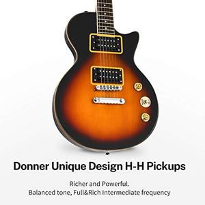 lot 7797 image: Donner 39 Inch Les Paul Electric Guitar Solid Body Beginner Kit Sunburst Full Size, with Bag, Strap, Cable, for Beginner,DLP-124S