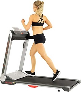 lot 8115 image: Sunny Health & Fitness Motorized Folding Running Treadmill, 20 Wide Belt, Flat Folding & Low Profile for Portability - Model # SF-T7718 - Tested