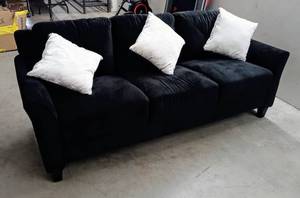 lot 8117 image: LifeStyle Solutions Collection Grayson Micro-Fabric Button Tufted, Rolled Arm Black Sofa - Model #   HRFKS3BK