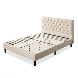 lot 8127 image: Zinus Misty Beige Queen Upholstered Platform Bed Frame - Brown