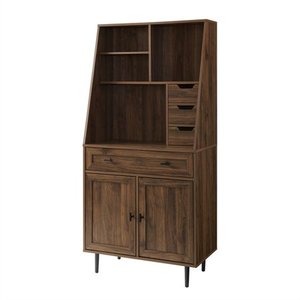 lot 8132 image: Walker Edison BS64BELHUTDW - 64 Storage Desk & Hutch with Keyboard Drawer in Dark Walnut
