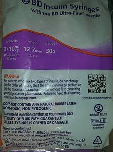 lot 2229 image: Bd 29g Ultra-fine U100 Insulin Syringes 12.7mm 310 Ml, 8 Bags Of 10