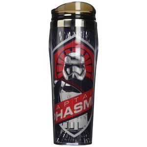 lot 2270 image: Silver Buffalo SE0270 Disney Star Wars Ep7 Captain Phasma Burst Curved Plastic Travel Tumbler, 16 oz