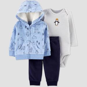 lot 2284 image: Baby Boys 2pc Penguin Bodysuit, Cardigan Top Set - Just One You made by carters Blue 6M