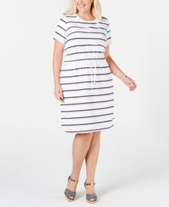 lot 20003 image: Charter Club Plus Size Striped Drawstring-Waist Dress, Created for Macys