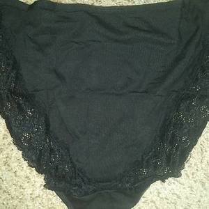 lot 20048 image: Arabella Womens Smooth Cotton High Leg Lace Detail Brief Panty,3 Pack,black,s