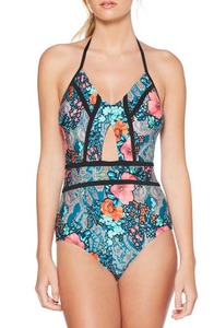 lot 20059 image: Womens Laundry By Shelli Segal Floral Cutout One-Piece Swimsuit, Size Medium - Bluegreen